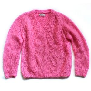 Vintage Mohair Chunky Knit, Handmade, Hot Pink